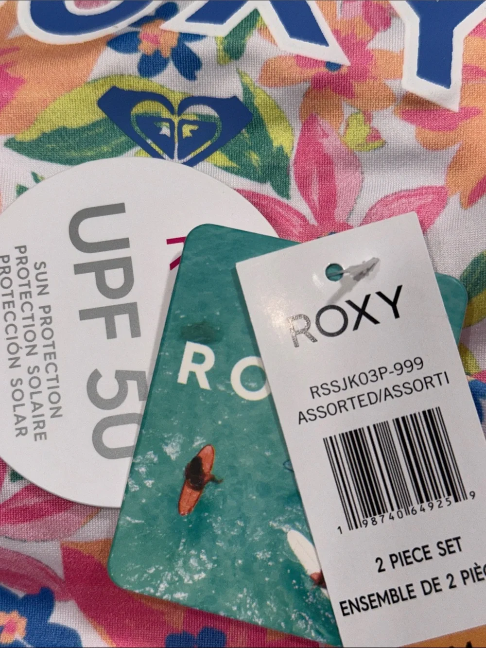 ROXY size 12 months 2 piece swim set long-sleeve swim top and bottoms floral